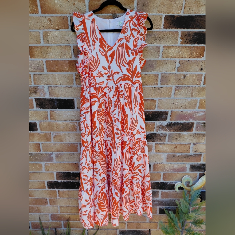 Women’s White and Orange Floral Maxi Dress See The Pic For Details